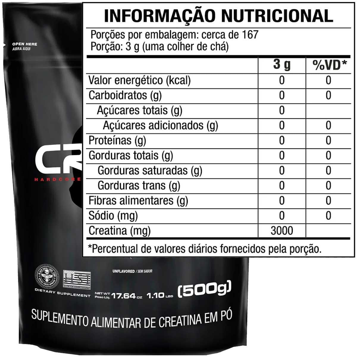 Miniatura Creatina Monohidratada 500G 100% Pura Black Skull Sem Sabor