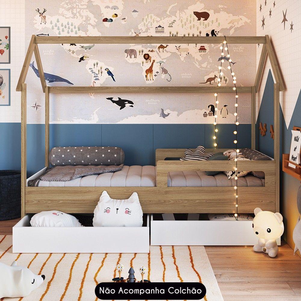 Cama Infantil Casinha Com 2 Gavetas Infix C06 Branco/aveiro - Mpozenato