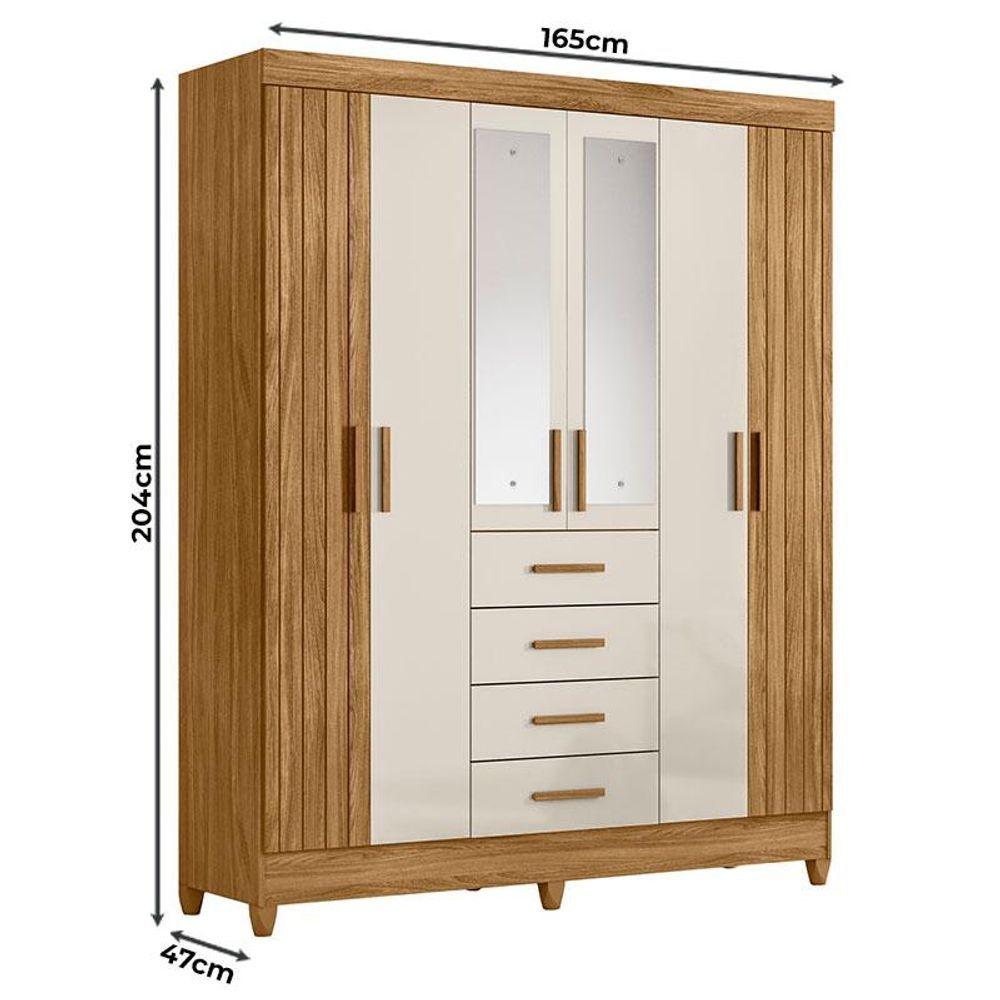 Miniatura Guarda Roupa Solteiro Aruba 6 Portas Freijó Off White Com Espelho - Moval