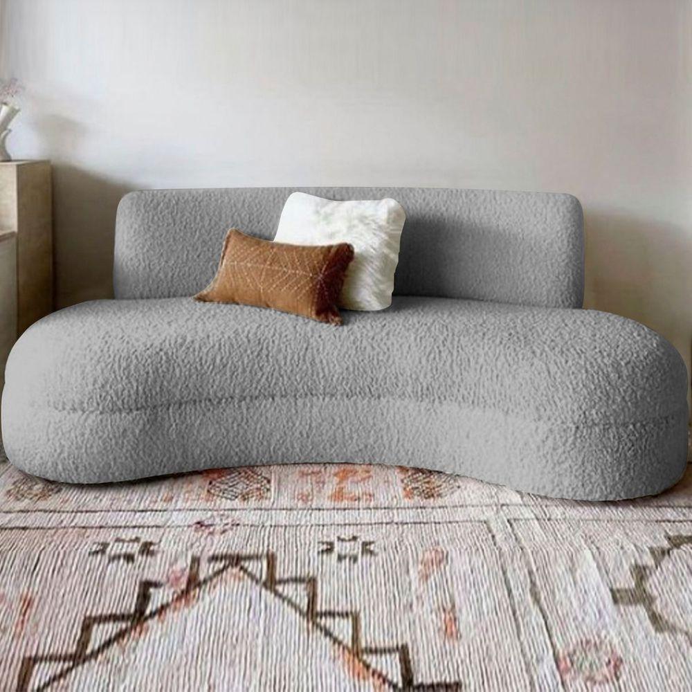 Miniatura Sofá Divã Curvo Sala De Estar Maria 180 Cm Bouclé - Adj Decor Cor Cinza