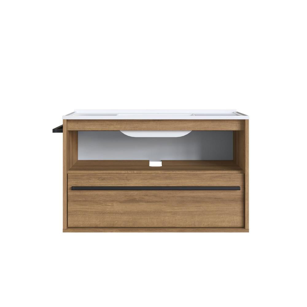 Gabinete de Banheiro Suspenso 80cm com 1 Toalheiro 1 Porta 1 Gaveta Bh8030 com Lavatorio Mel