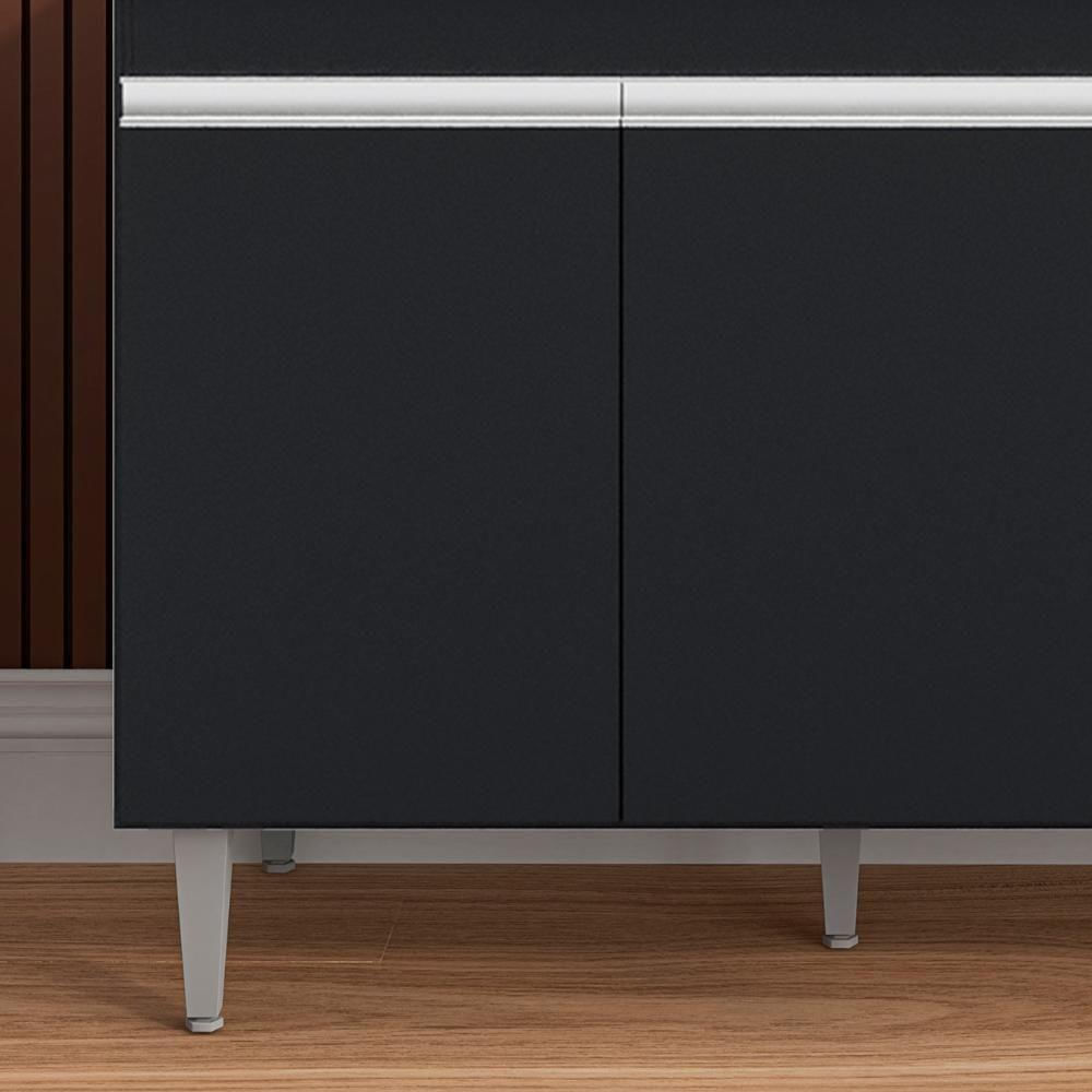 Balcão De Cozinha Com Pia Inox 120cm 3 Portas Manu Preto - Ajl Móveis