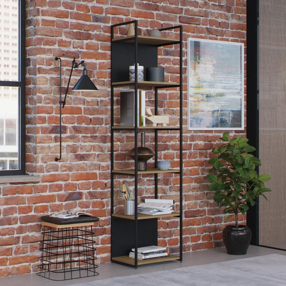 Estante Alta com 6 Prateleiras 185x45x33cm com Fundo Yon Vermont/Preto