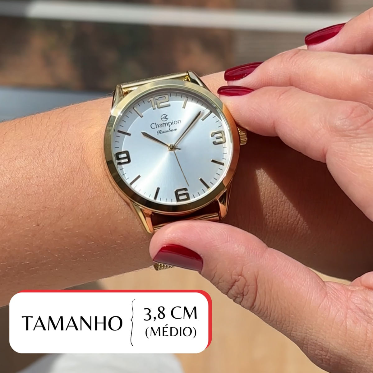 Miniatura Relógio Champion Feminino Dourado Prova D´Agua + Kit de Brincos e Colar Garantia De Um Ano