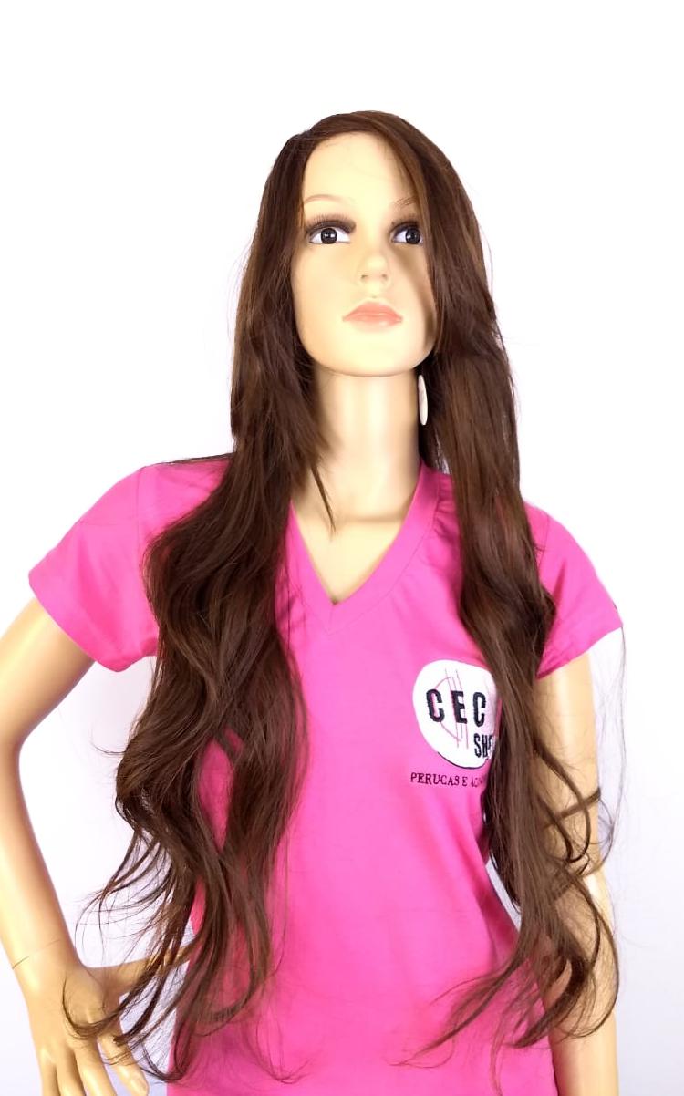 Peruca Lace Wig Ondulada  Acobreado Fibra Futura 70 Cm