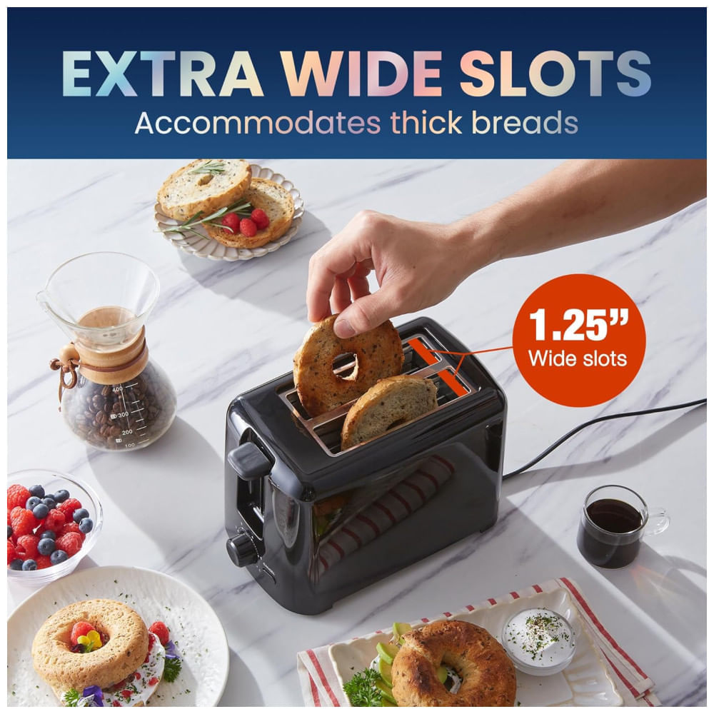 Miniatura Torradeira Elite Gourmet ECT1027B Cool Touch com 6 Níveis de Torra e Abertura de 31,7 mm para Bagels, Waffles e Pães Especiais