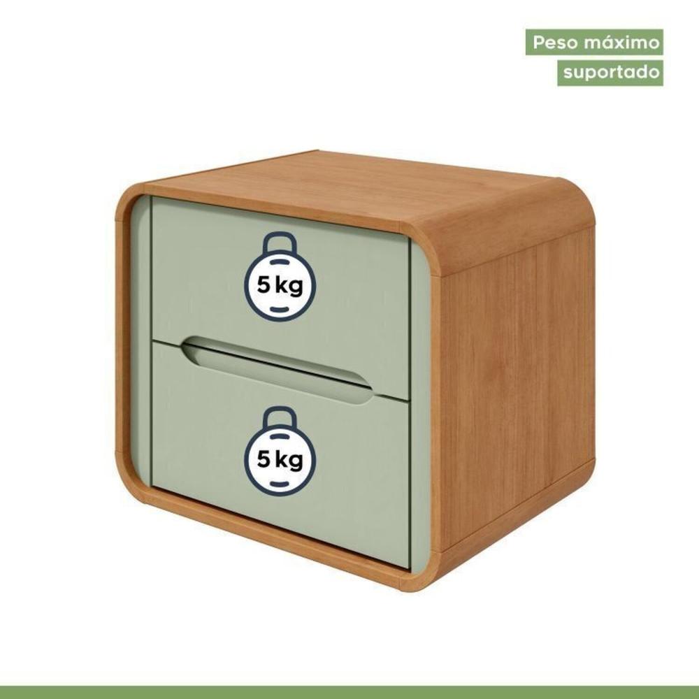 Quarto Infantil com 2 Camas Solteiro Loop Tecido Boucle e Mesa de Cabeceira 2 Gavetas Loop Amendoa Clean/Salvia