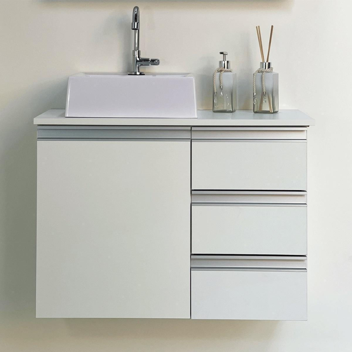 Miniatura Balcão Banheiro Mdf - Abrazzo 70Cm 3 Gavetas - Com Cuba