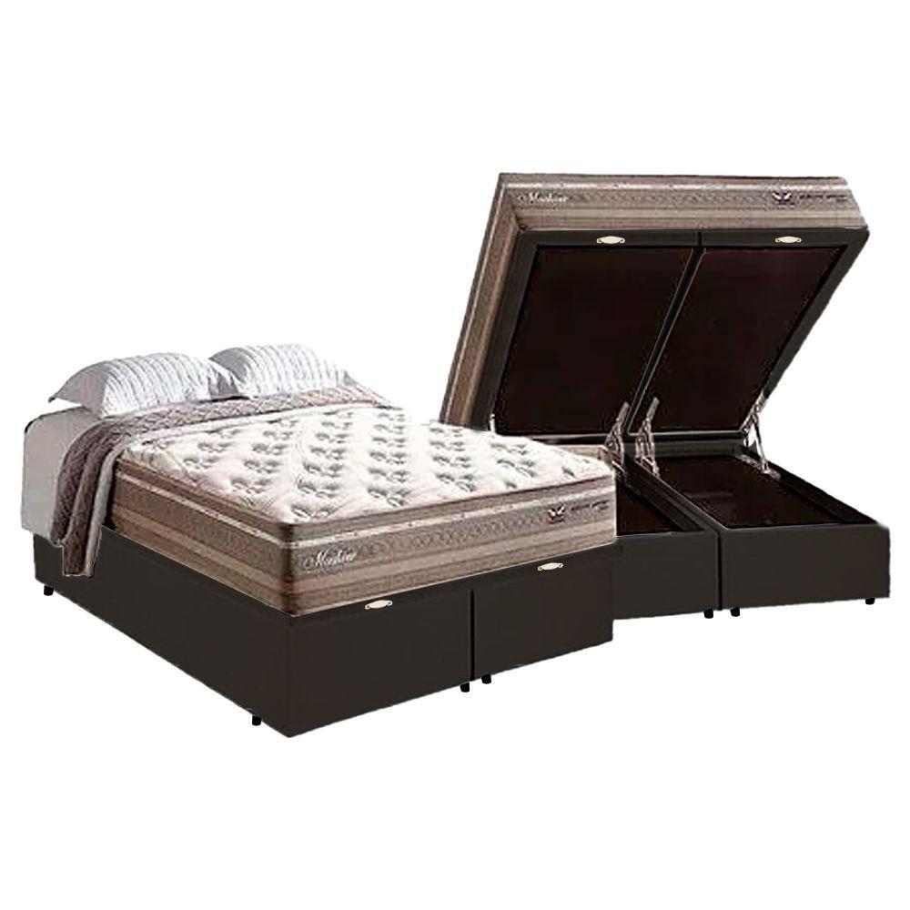 Miniatura Cama Box Baú Casal Bipartida Com Colchão Herval Moskow Molas Maxspring 138x188x76cm Ms Suede Preto