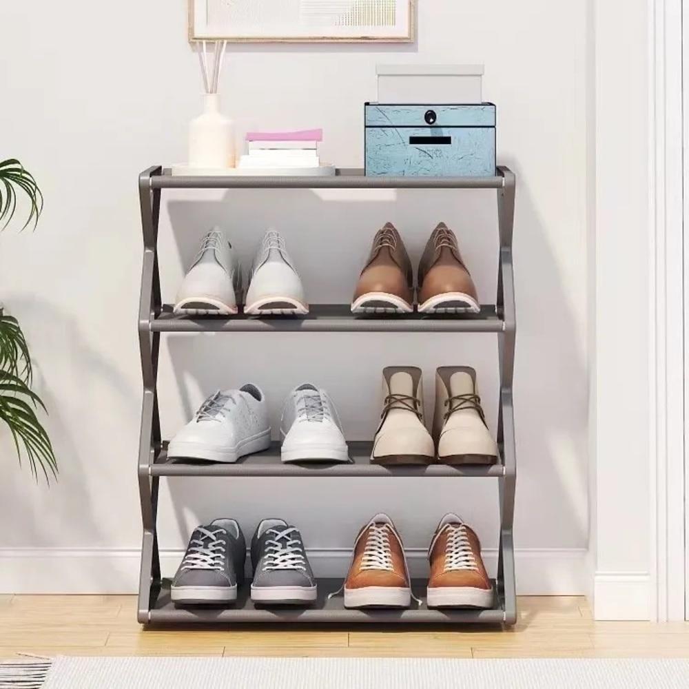 Miniatura Sapateira Vintage Organizador Multiuso Estante 4 Prateleiras 8 Pares Sapatos Quarto Lavanderia Sala Portatil Preto