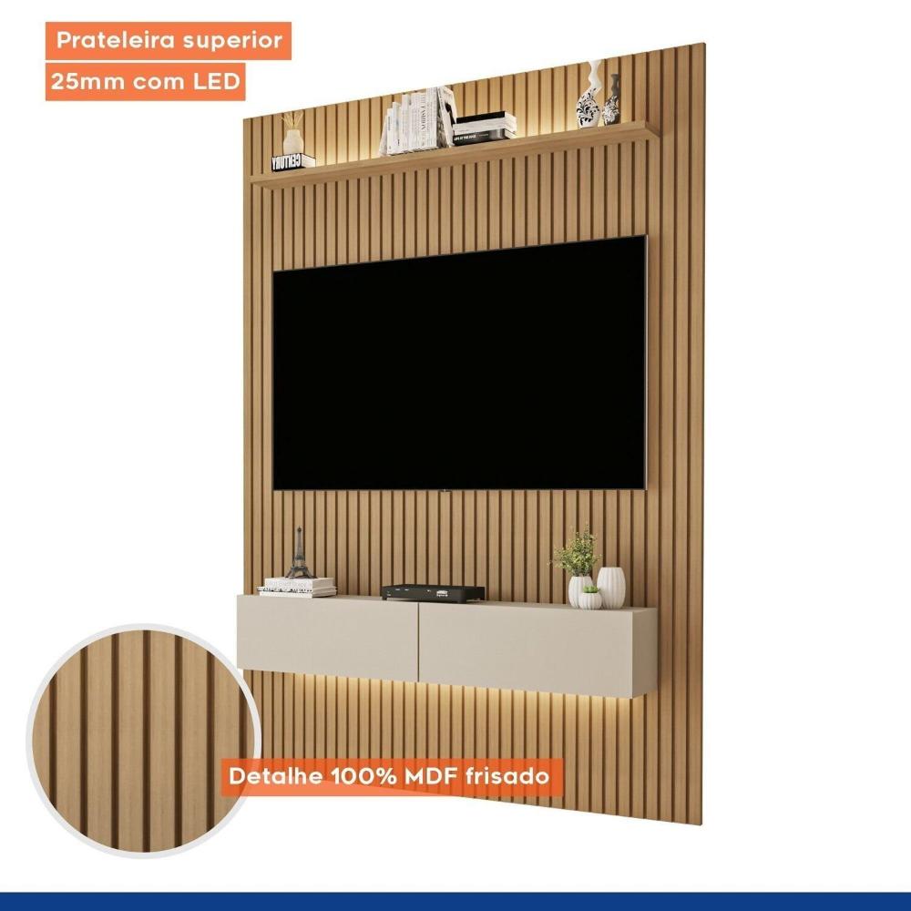 Miniatura Painel para TV até 50 Polegadas Frisado com Led Duplo Curitiba Cinamomo/Off White