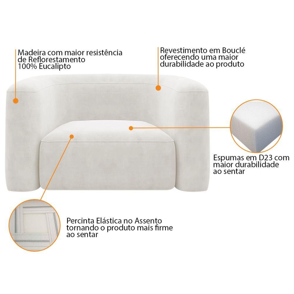 Miniatura Kit Sofá 2 Lugares 160cm E Poltrona Orgânica Luxo Recepção Melina Bouclé - Amarena Moveis Cor Branco