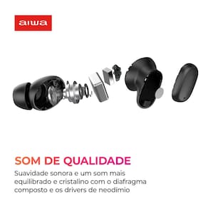 Miniatura Fone de Ouvido Aiwa Earbud AWS-EB-03-B Bluetooth IPX5 ANC Modo Ambiente – Preto