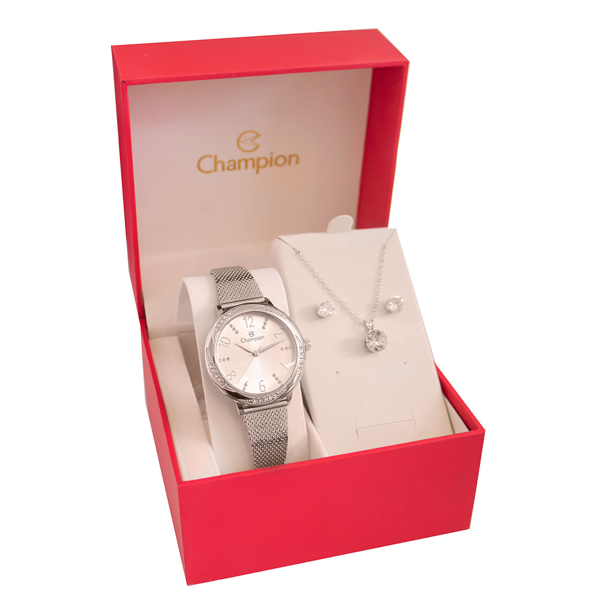 Relógio Feminino Champion Analógico Prata CF24251Q + Colar e Brincos