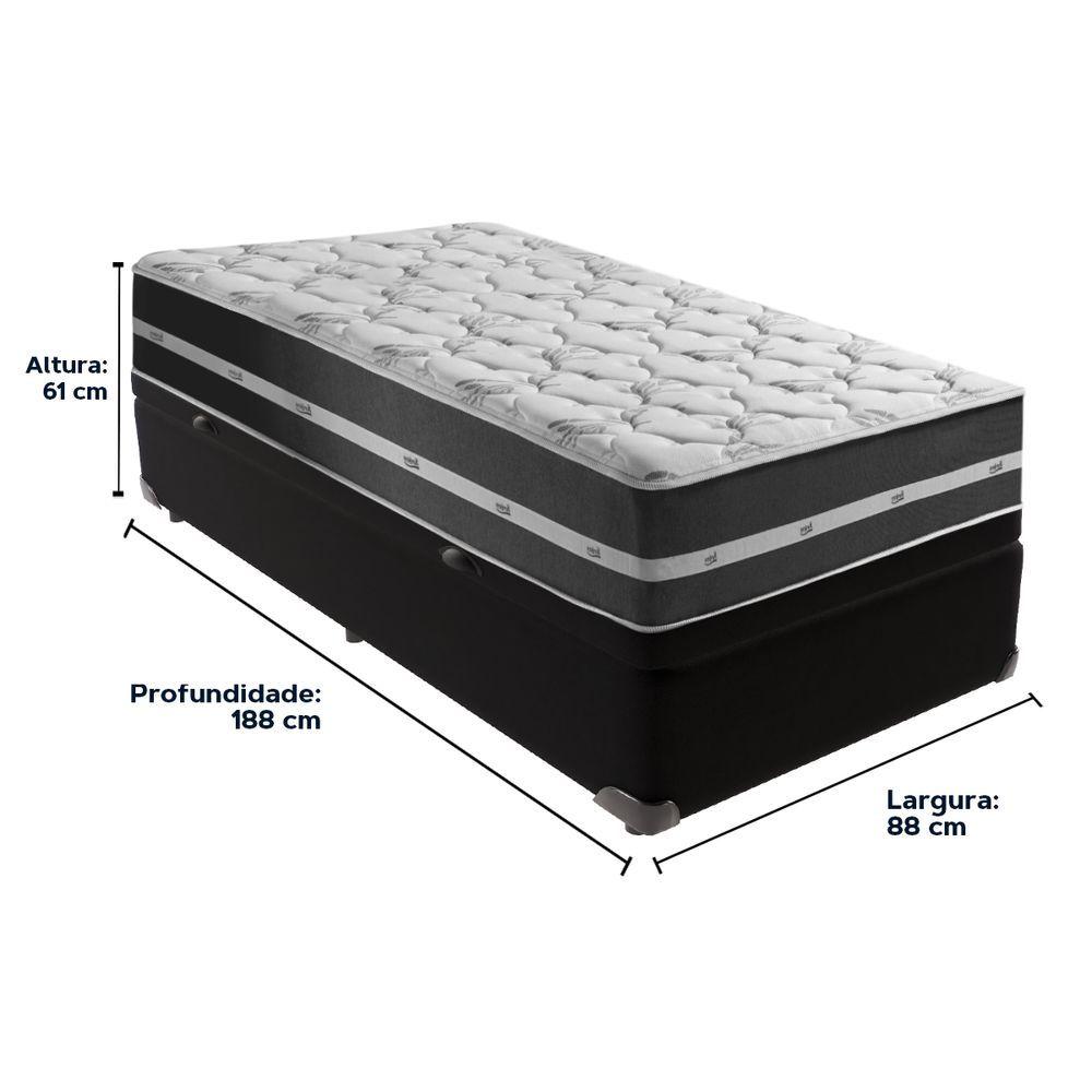 Cama Box Baú Preto E Colchão Classic Preto Molas Ensacadas Solteiro Anjos