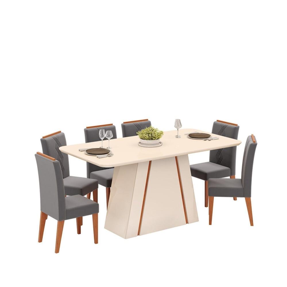 Miniatura Mesa Gabi 1,70 com 6 Cadeiras Yasmin Off White/ Freijo/ Lunar
