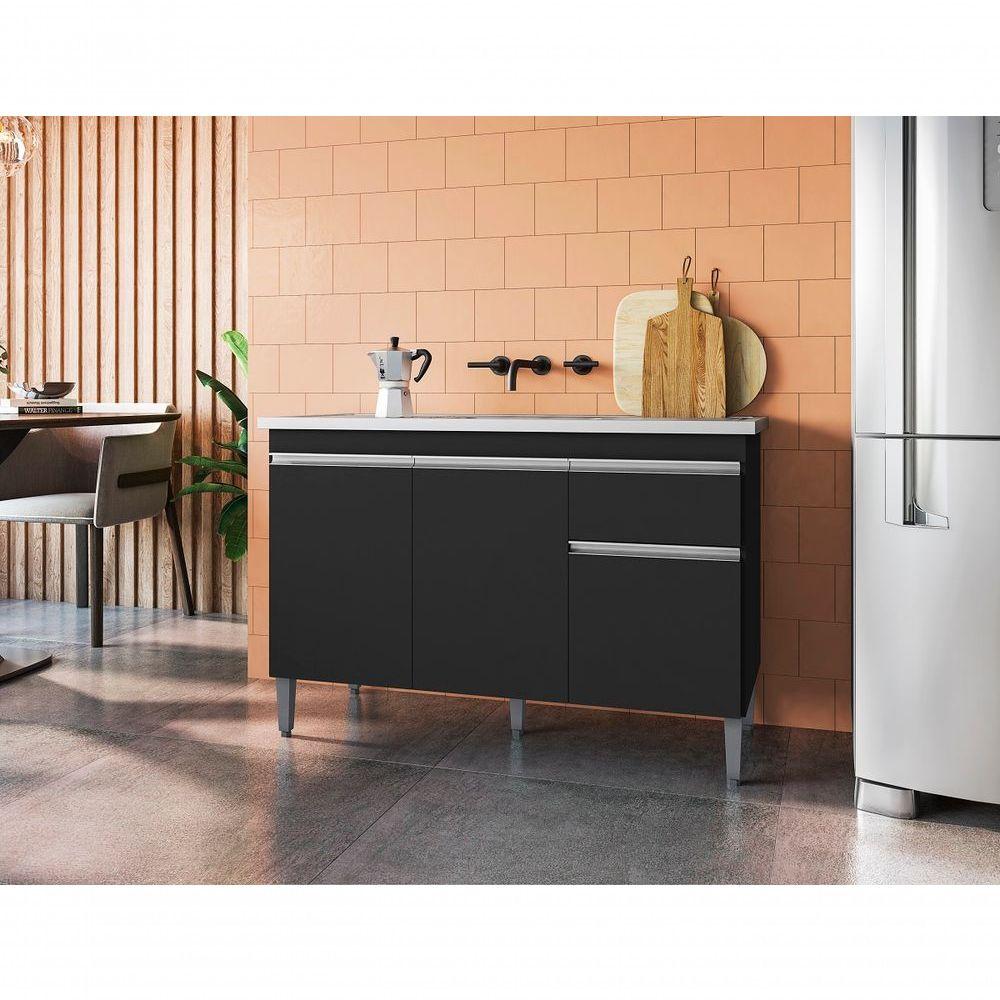 Miniatura Balcão De Cozinha Tatiane 120cm Preto S/tampo - Ajl Móveis
