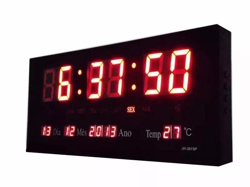Miniatura Relógio De Parede Led Digital Grande Termometro 36Cmx15Cm Preto/Vermelho - Bivolt