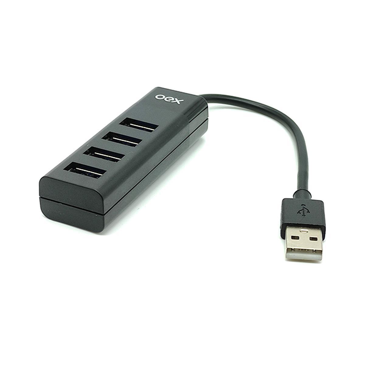 Miniatura Hub Usb 2.0 Oex Hb102 4 Portas 480mpbs Preto