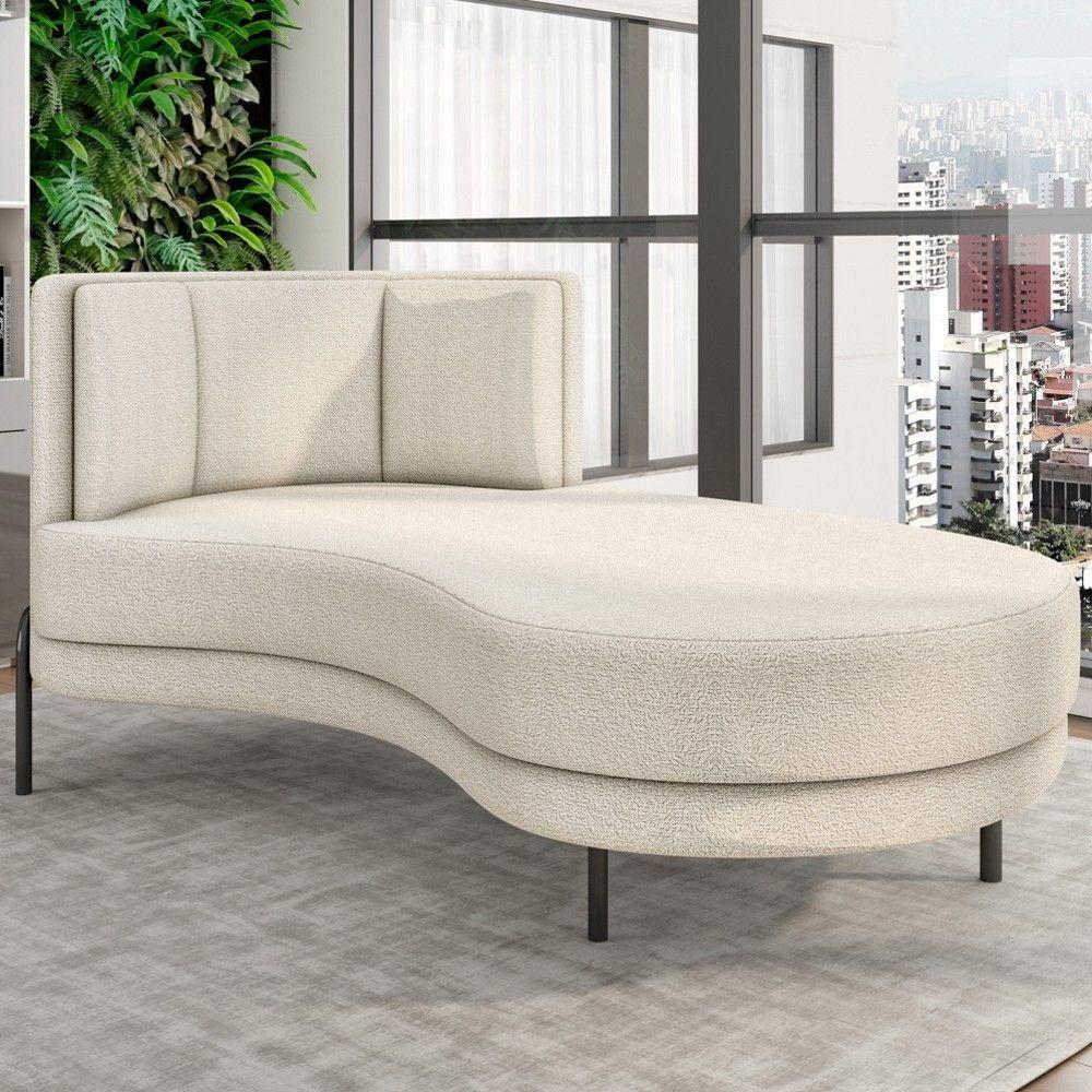 Chaise Longue Divã 164cm Braço Direito Logus D06 Bouclê Bege - Mpozenato