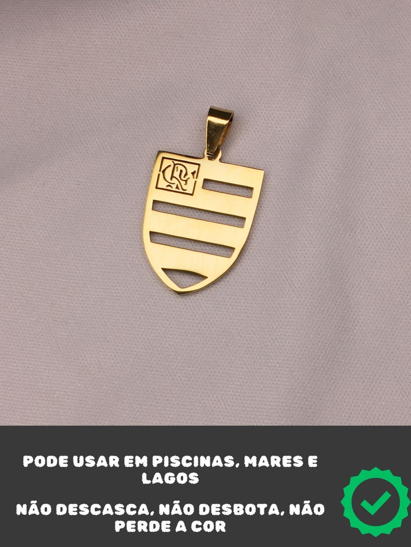 Cordão Grumet 70Cm Pingente Escudo Vazado Time Flamengo