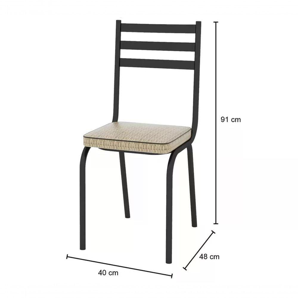 Miniatura Kit 03 Cadeiras Tubular Preto Fosco 118 Assento Rattan Ratta