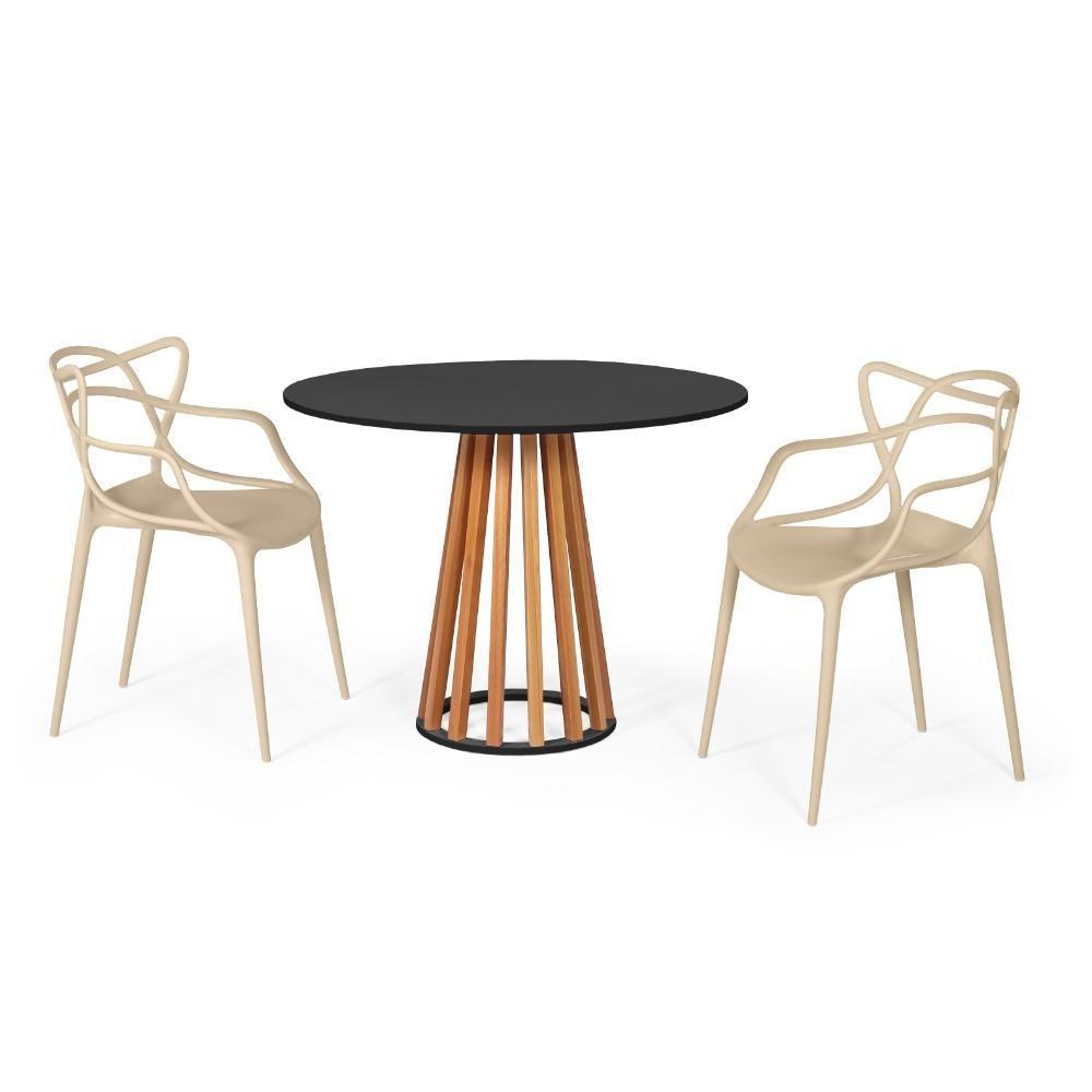 Miniatura Conjunto Mesa De Jantar Preta 100cm Com 2 Cadeiras - Nude