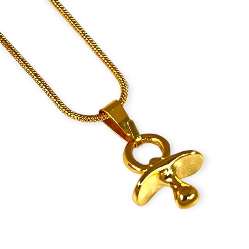 Miniatura Colar Corrente Pingente Chupeta Ere 1,50 Cm Dourado