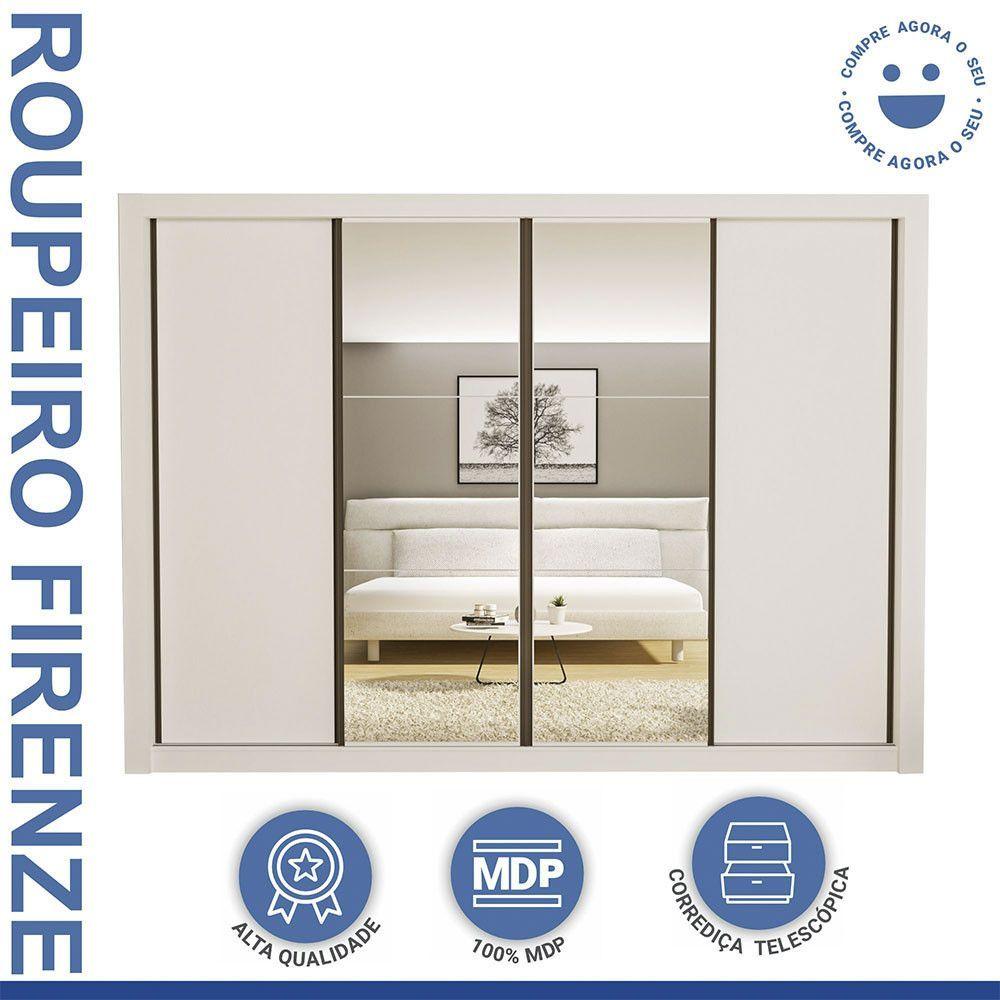 Guarda Roupa Casal Firenze Com 6 Espelhos 4 Portas Minastex Branco