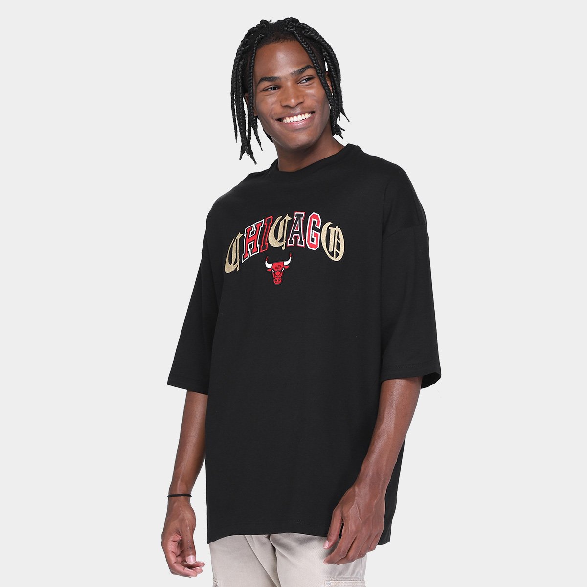 Miniatura Camiseta NBA Chicago Bulls Embroidery Masculina Preto - M