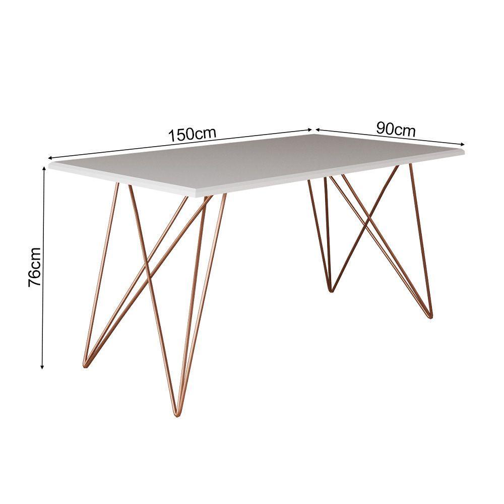 Miniatura Conjunto Mesa De Jantar 6 Cadeiras Katrina Cobre Trama Premium Cobre E Branco 150 Cm - Cor: Marrom