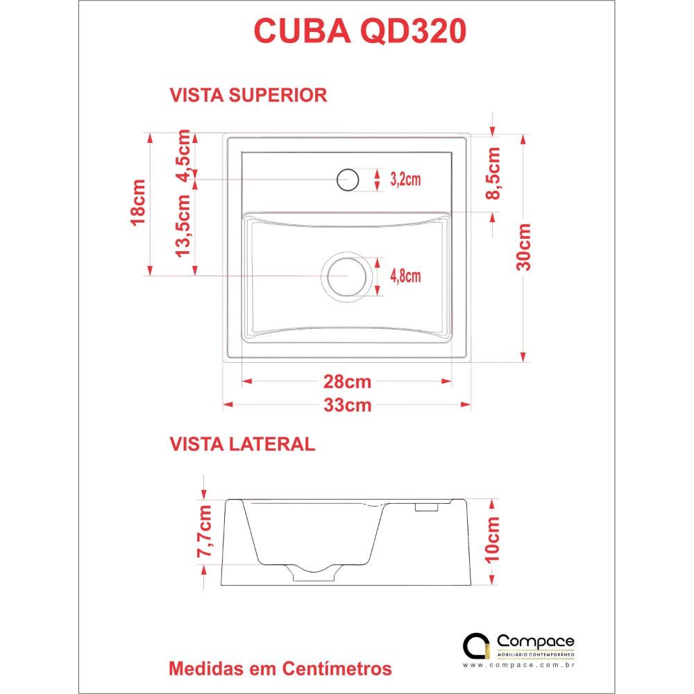 Gabinete para Banheiro com Cuba Quadrada Q32 e Espelheira Legno 631W Compace Branco/Nogal