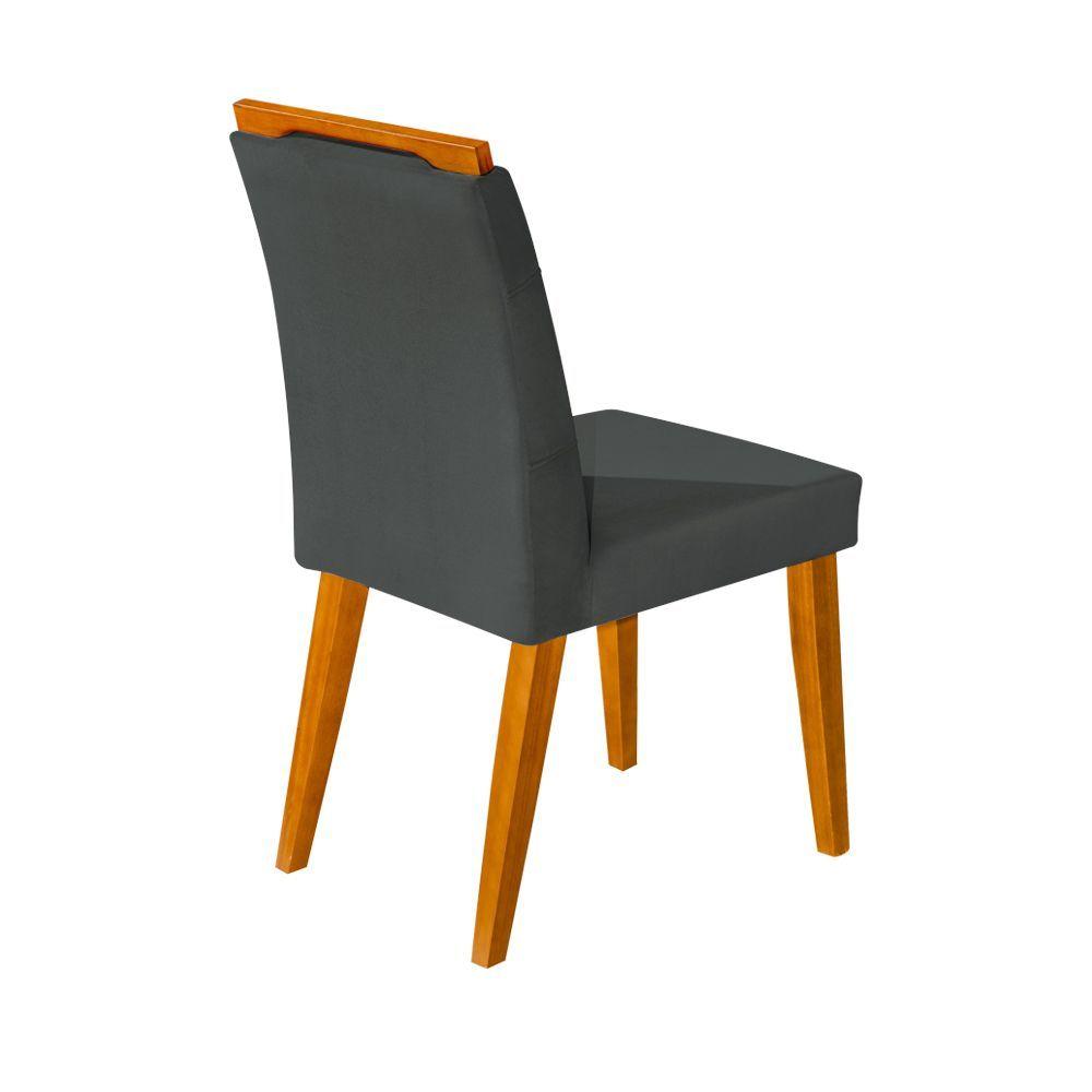 Miniatura Kit 2 Cadeiras Jantar Agatá Estofadas Linho Chumbo Com Alça Madeira Maciça Mel - Cor: Cinza