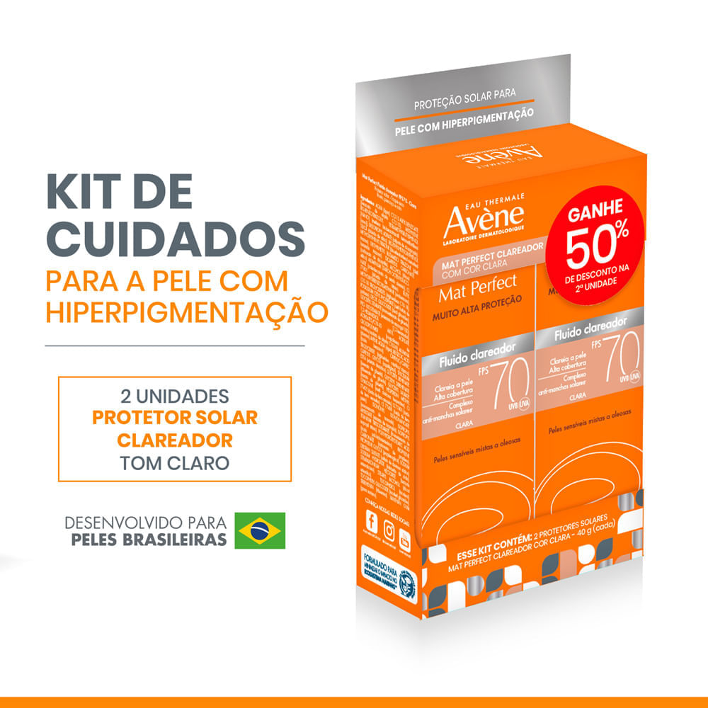 Miniatura Protetor Solar Avène Mat Perfect Fluido Clareador FPS 70 Cor Clara 40g com 50% de Desconto na 2º Unidade
