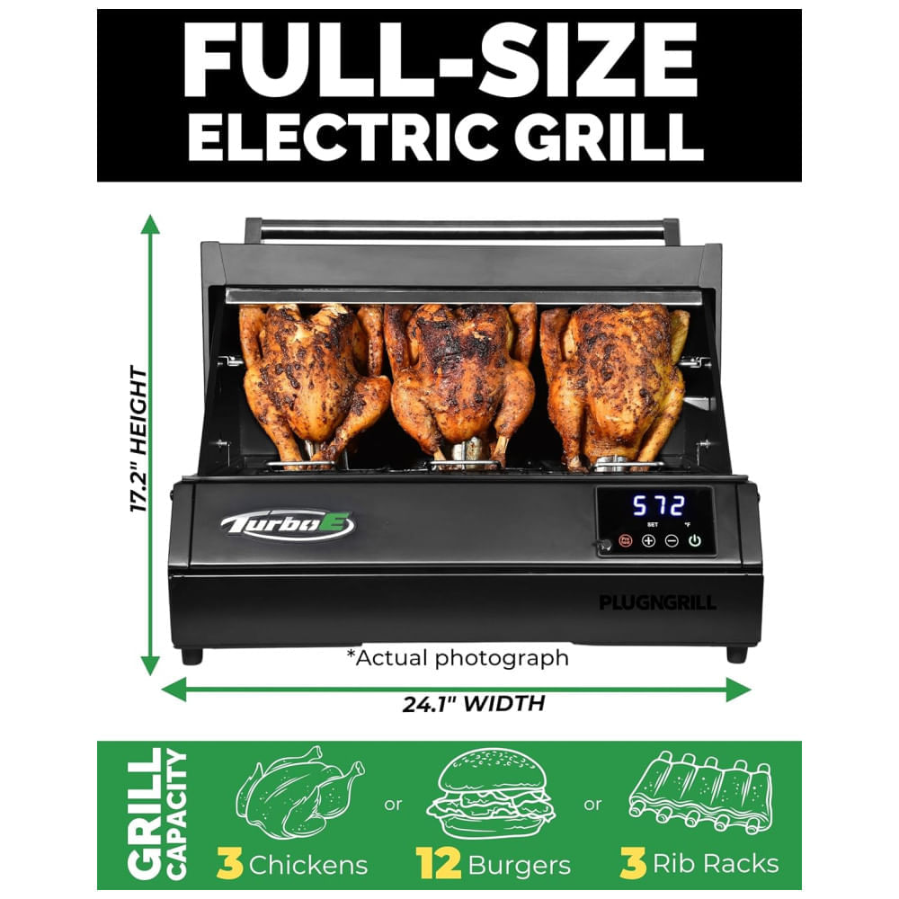 Churrasqueira Elétrica Turbo E Outdoor 1700W com Grill Infravermelho de 61cm e Protetor de Tela, Ideal para Churrascos ao Ar Livre,Plugngrill