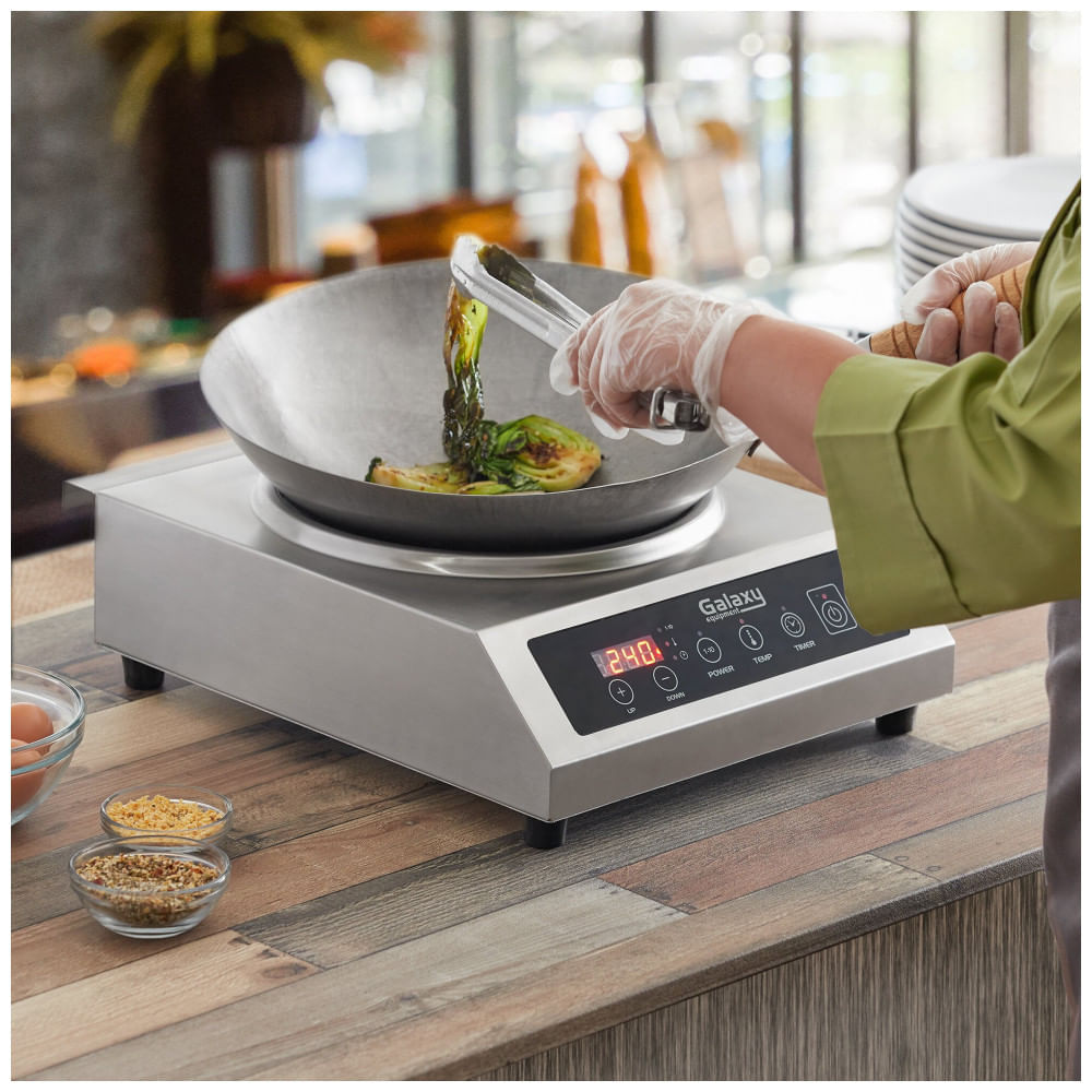 Miniatura Fogão Wok Indução Aço Inox Galaxy GIWC18 1800W 10 Níveis Potência 120V