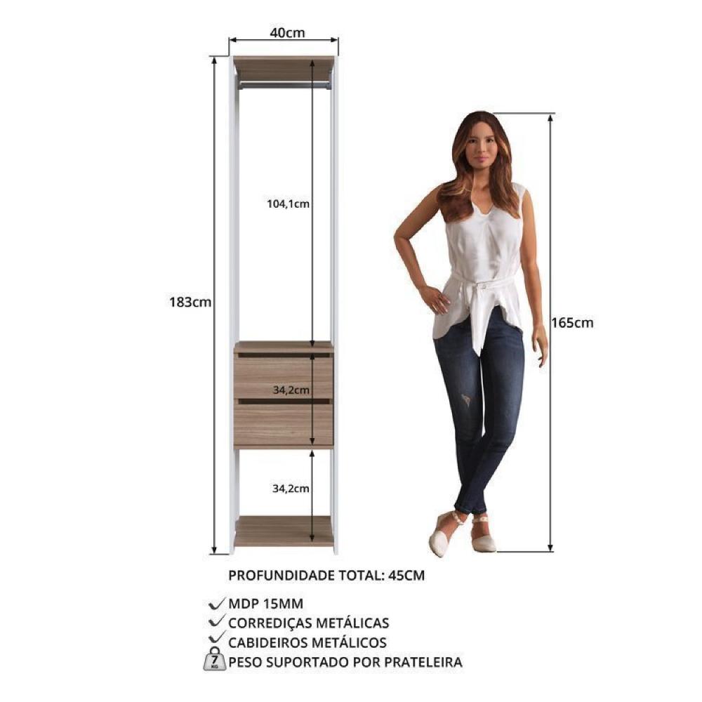 Guarda Roupa Closet 4 Peças com 2 Cabideiros 6 Gavetas e 11 Nichos Easy Branco/Montana