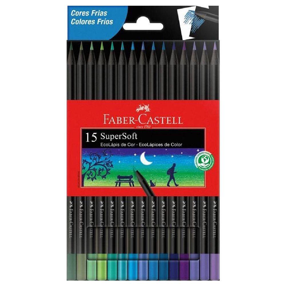 Miniatura Lápis De Cor Faber Castell Supersoft Cores Frias 15 Cores