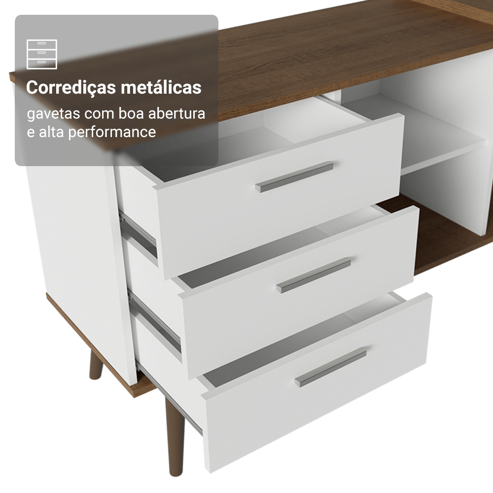 Mesa de Escritório em L 3 Gavetas Branco/Rustic Lisboa Madesa XA Cor:Branco/Rustic
