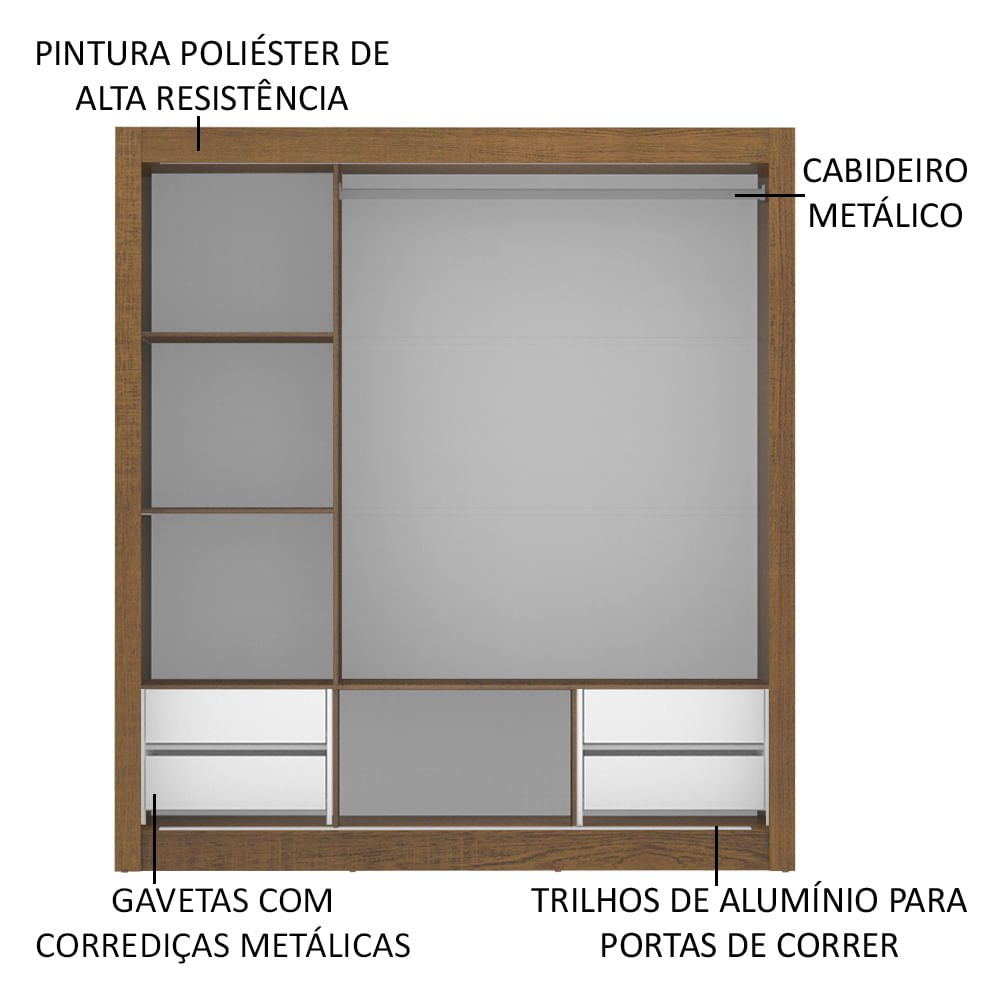 Miniatura Guarda Roupa Casal Madesa Lyon Plus 3 Portas de Correr 4 Gavetas Rustic/Preto Cor:Rustic/Preto