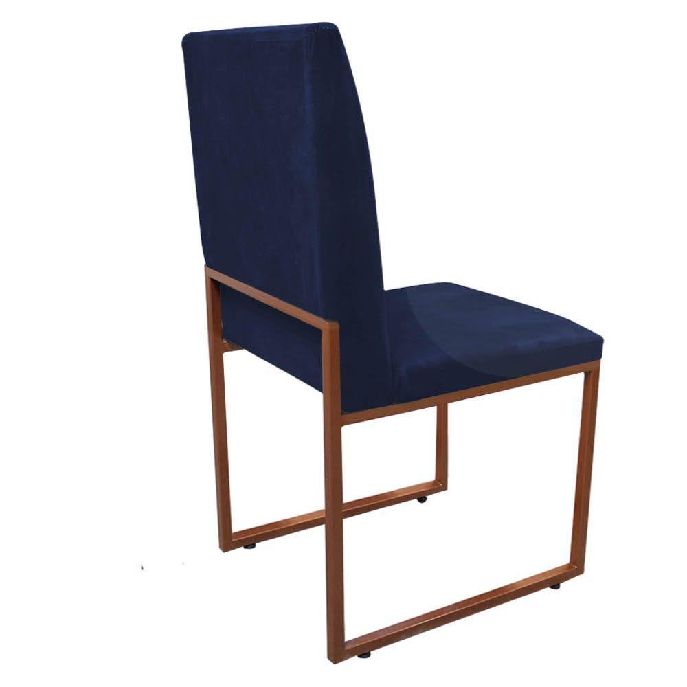 Miniatura Kit 03 Cadeira De Jantar Office Sttan Sala Ferro Bronze Suede Azul Marinho - Ahazzo Móveis
