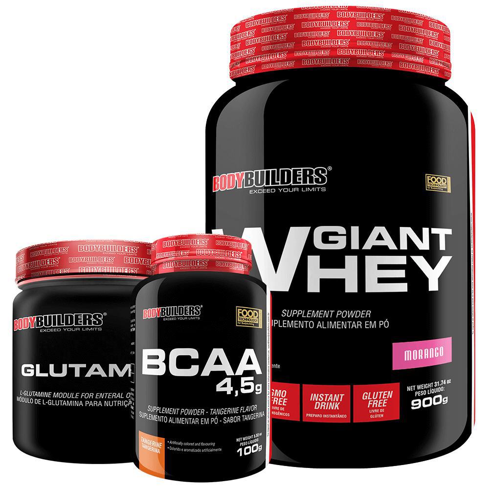 Miniatura Kit Giant Whey 900G Morango + Glutamina 300G + Bcaa 100G