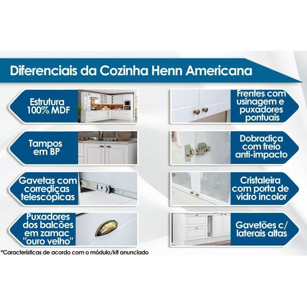 Armário Aéreo P/ Cozinha Americana 3 Portas De Vidro (2 C/ Vidro) 120cm Cinza - Henn