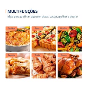 Miniatura Forno Elétrico Mondial Grand Family II FR-52 com Multifunções, Controle de Temperatura e Timer de 90 Minutos Preto/Inox 1800W - 52 Litros 110V