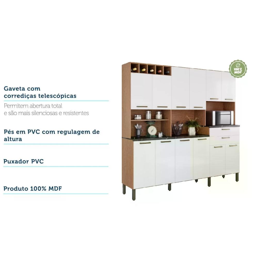 Miniatura Armário de Cozinha 12 Portas 2 Gavetas com Espaço para Microondas 100% MDF Vitis Espresso Móveis Castanho/Branco