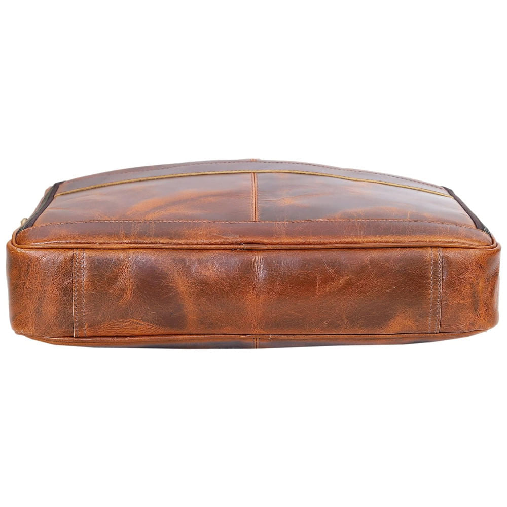Bolsa Carteiro Masculina Couro de Búfalo para Laptop com 18 Polegadas, VC VINTAGE COUTURE, Marrom Claro 110v