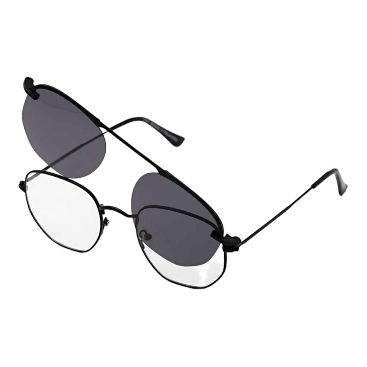Miniatura Armação Óculos De Grau Masculino Hexagonal 2 Em 1 Black