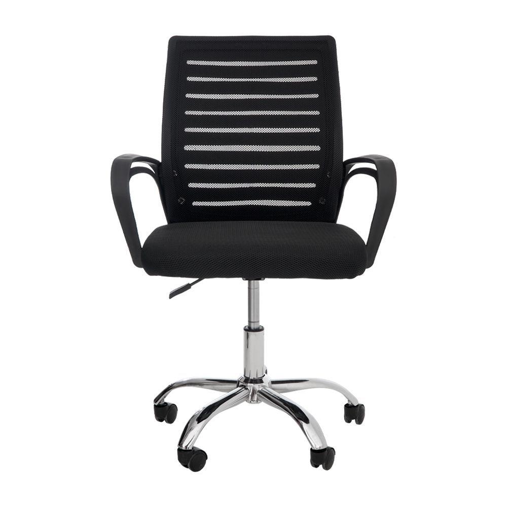 Miniatura Cadeira De Escritório Tela Mesh Zebrada Base Giratória Cromada Altura Ajustável Preta