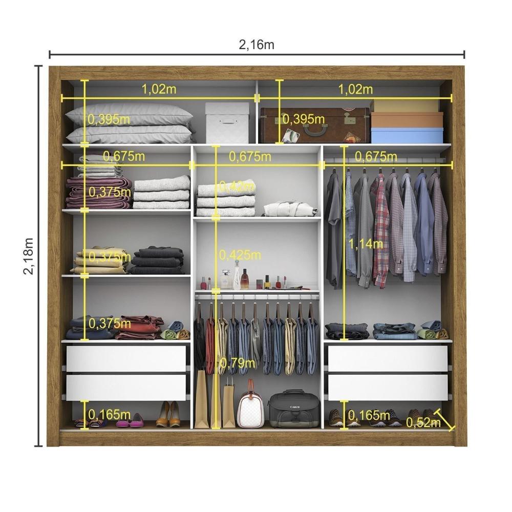 Miniatura Guarda Roupa Casal com Espelho 3 Portas de Correr Ilheus Premium Cinamomo-Branco