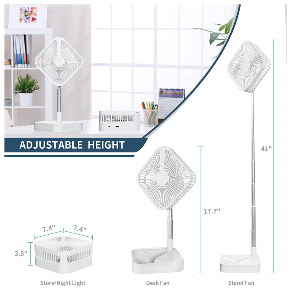 Miniatura Ventilador de Mesa Portátil Comix com Altura Ajustável, Controle Remoto e Bateria Recarregável, Branco